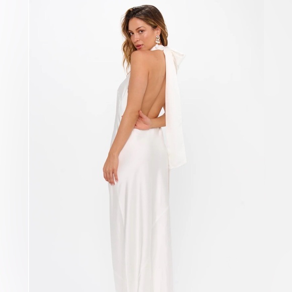 Show Me Your Mumu Halter Lisa Maxi Dress Womens XS White Fully Lined Luxe  Satin